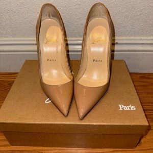Christian Louboutin Nude Patent Pointed Toe Pumps